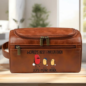 Best Farter Ever I Mean Father - Personalized Leather Toiletry Bag - Gift For Father, Gift For Grandpa, Father's Day Gift