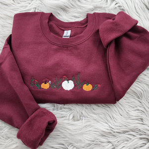 Enchanted Fall Pumpkins Embroidered Crewneck - Pumpkin Patch Crewneck - Autumn Style- Pumpkin Forest