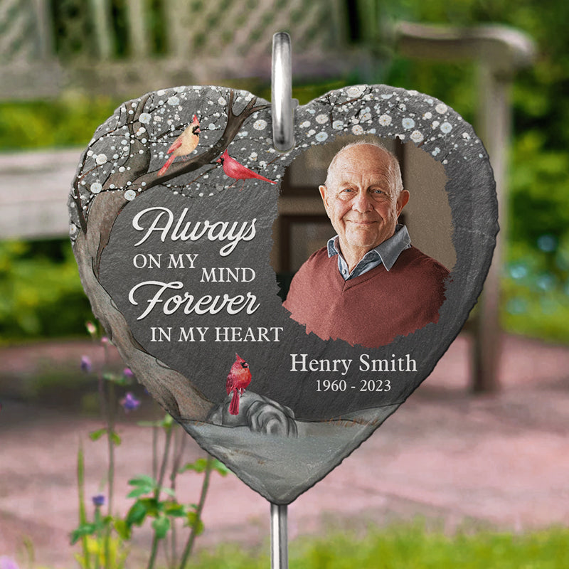 Always On My Mind Forever In My Heart Memorial Photo - Personalized Garden Stake - Memorial Gift