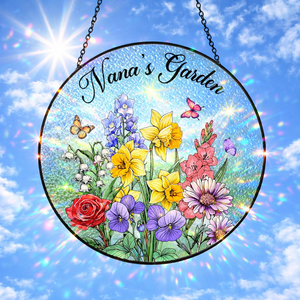 Custom Family Birth Flowers Glass Suncatcher, Custom Mom's Garden Gift, Flower Glass Art, Birth Flower Gift For Nana, Mother's Day Gift For Mom