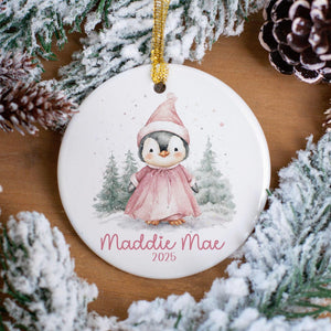 Personalized Girls Penguin Ornament, Custom Pink Girl Penguin Christmas , Childrens Gift Ornament with Name, 1st Christmas Kids Ornament