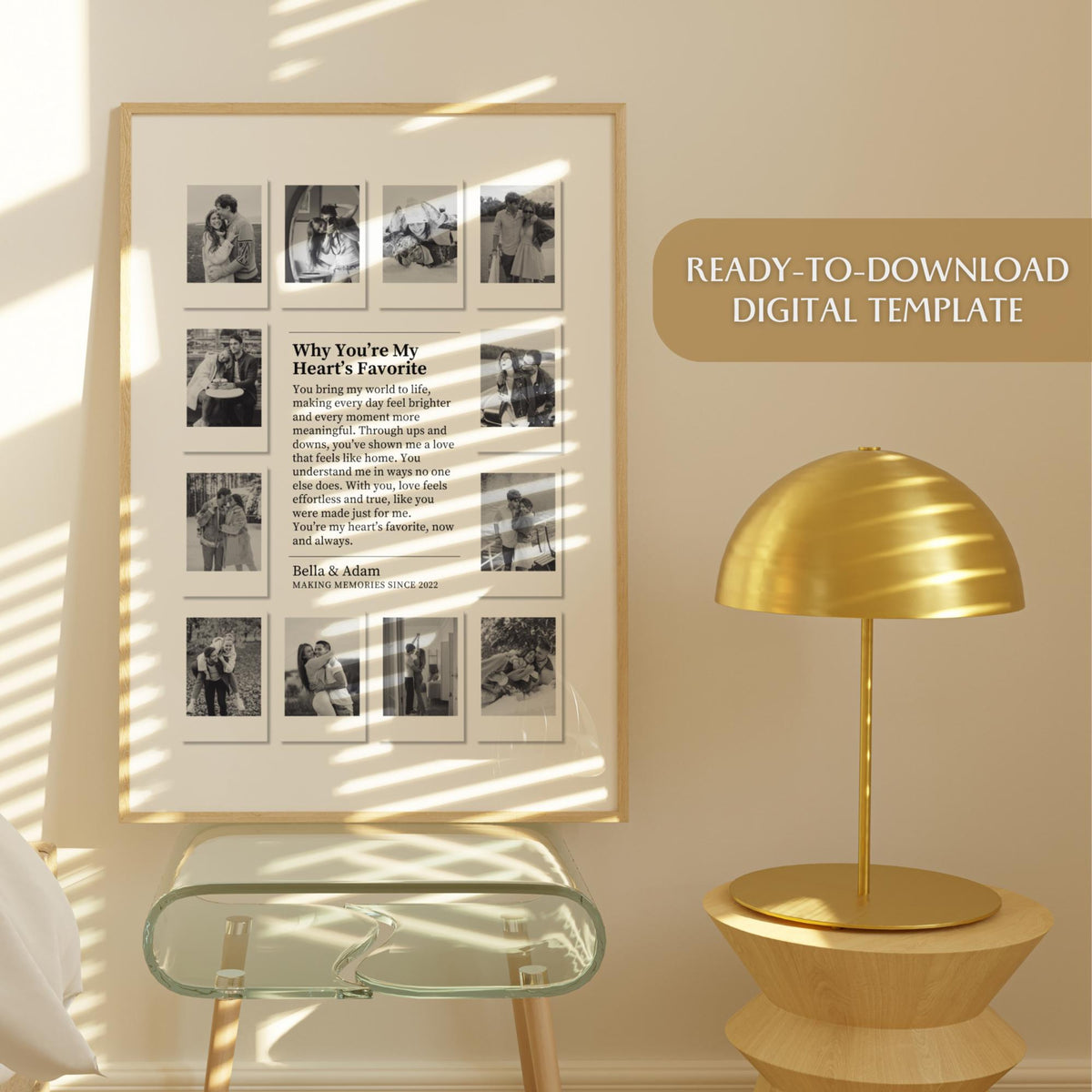 Custom Polaroid Photo Frame - Personalized Canvas - Gift For Couple, Valentines Day Gift