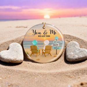 3D Effect Sea Glass Couple Romantic Beach Landscape - Personalized Ornament - Christmas Gift For Couple