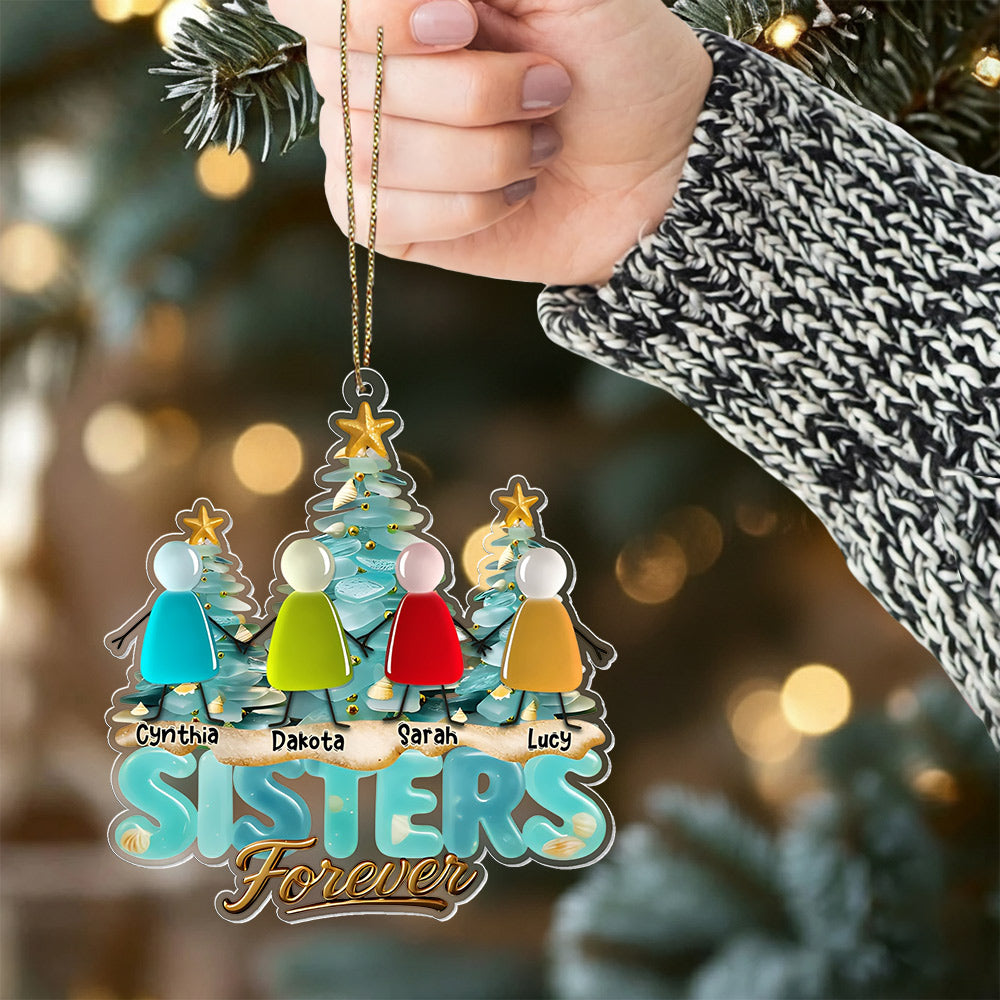 Besties Forever Personalized Sea Glass 3D Effect Ornament For Best Friend