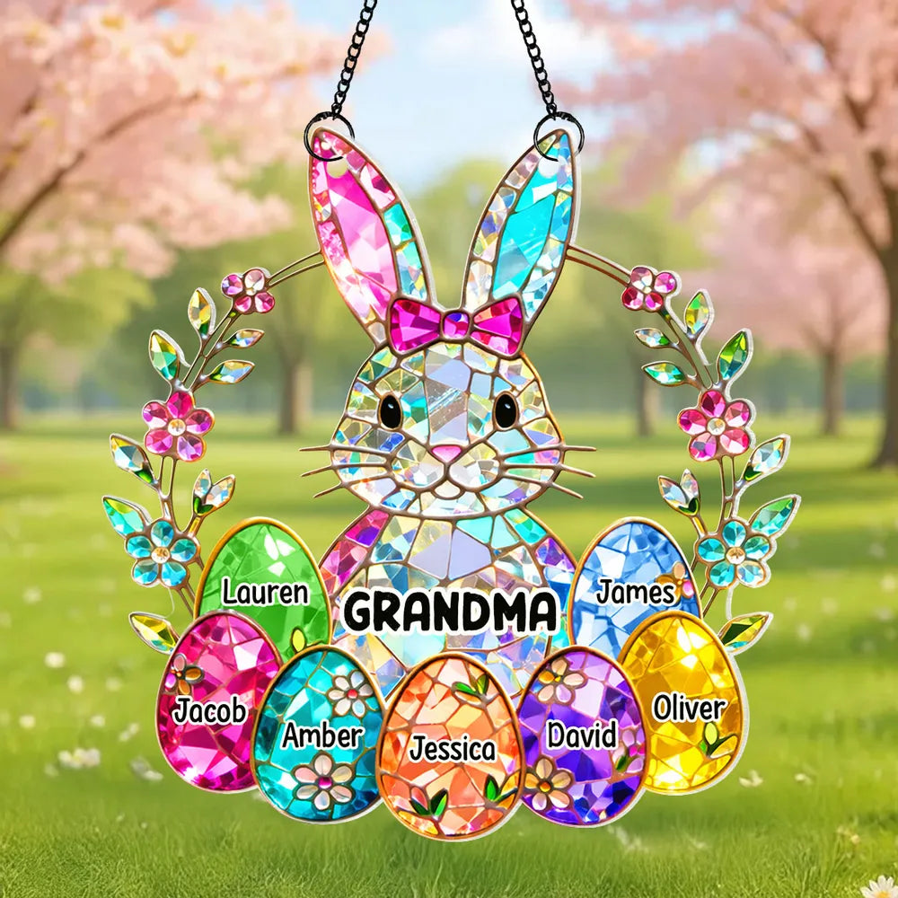 Bunny Grandma Easter Gift - Personalized Acrylic Suncatcher Ornament - Easter Decor for Grandma, Mother's Day Gift for Grandma, Mom, Wife