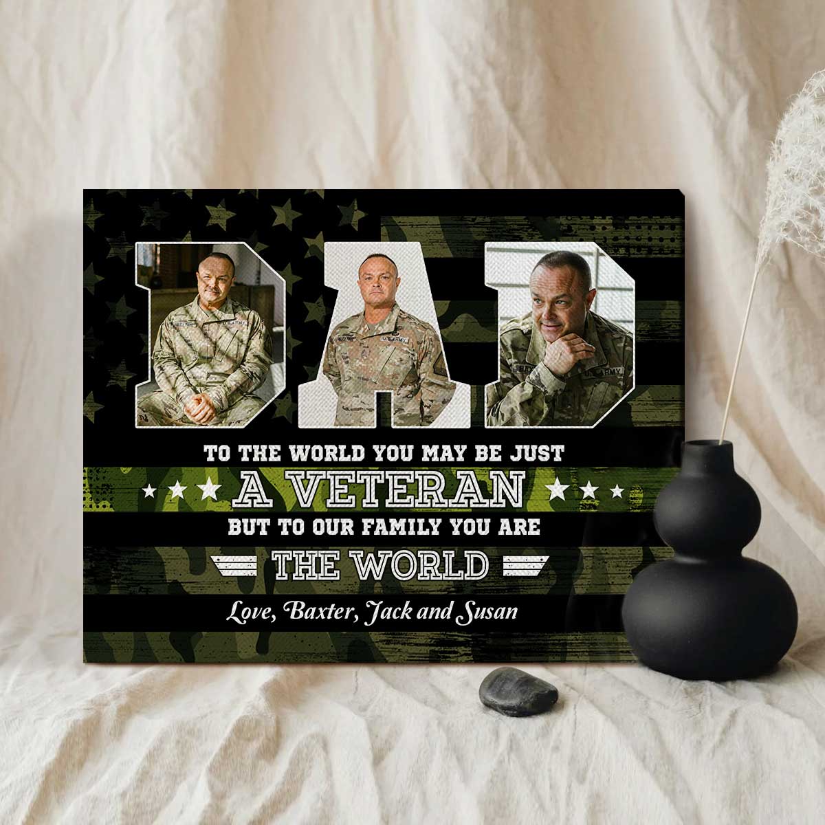 Veteran Dad You Are The World Custom Picture Canvas, Personalized Army Dad Gifts, Father s Day Gifts For Military Dads, Veteran s Day Gift