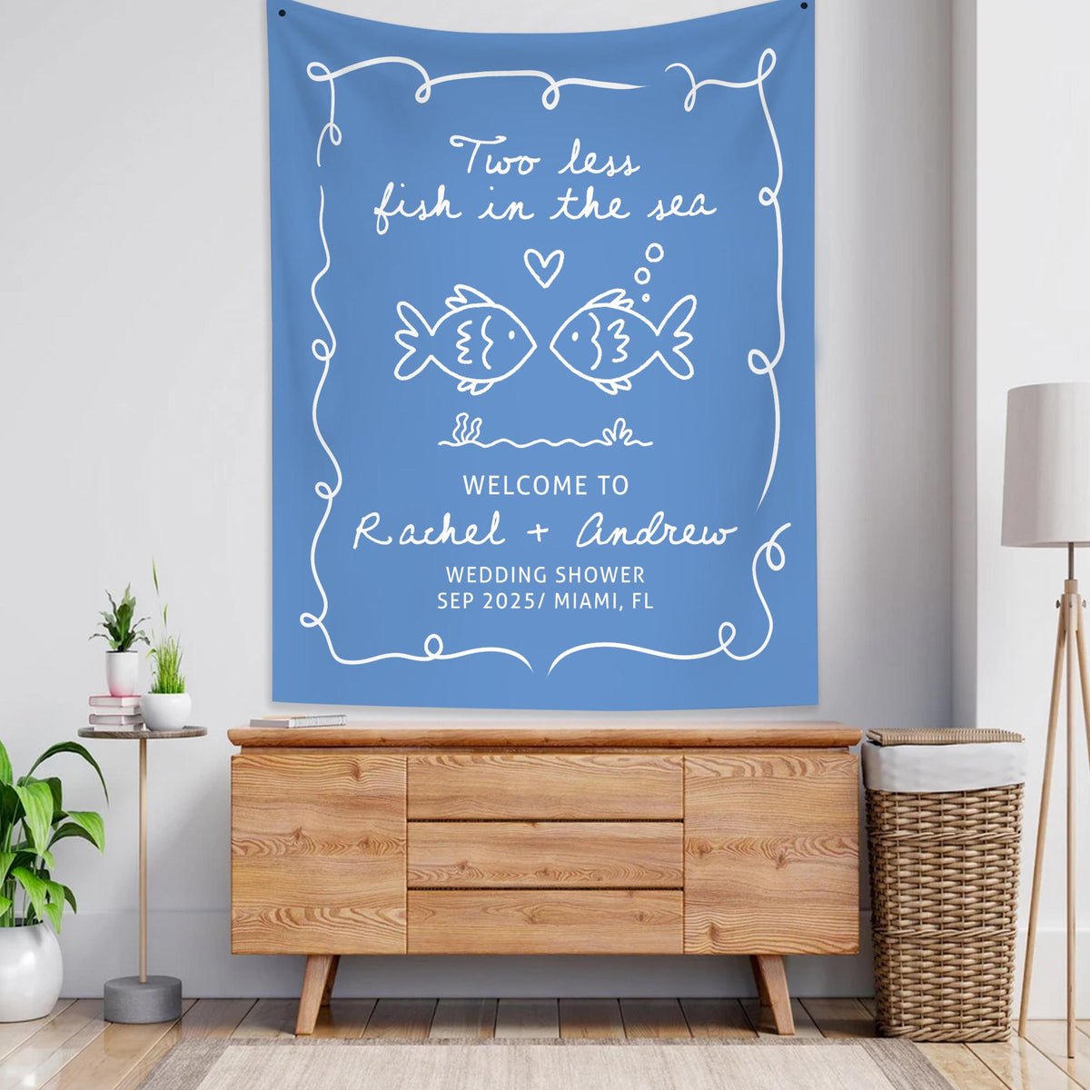 Personalized Bachelorette Party Decor, Custom Two Less Fish In The Sea Bachelorette Party Banner Fishing Couples Bachelorette Party Backdrop