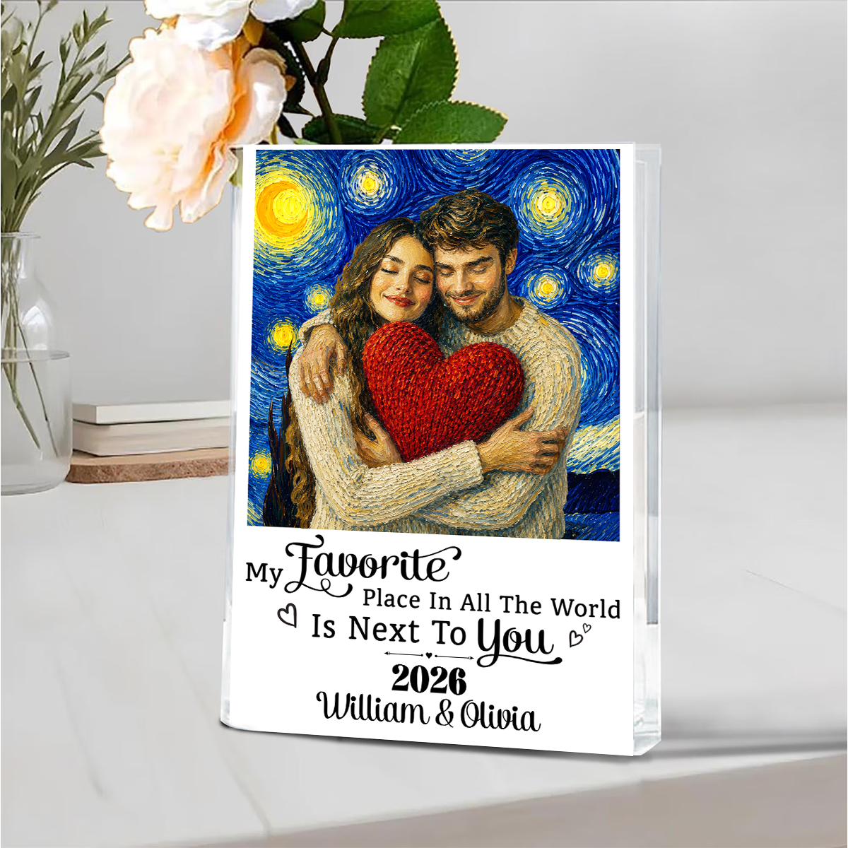 Next To My Love - Personalized Journal Clear Acrylic Book Vase for Flowers, Transparent Flower Vase for Home Decor