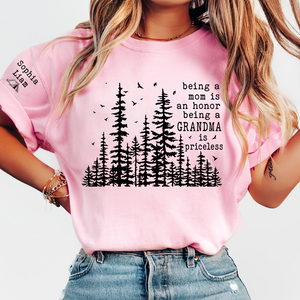 Being a Mom Is an Honor Being a Grandma Is Priceless Shirt, Personalized Grandma Shirt with Grandkids Names, Nature Lover Tee