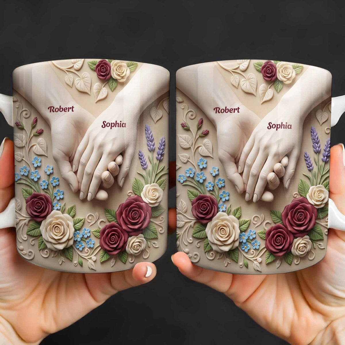 Couple Holds Hands And Roses - Personalized Mug - Gift For Couple