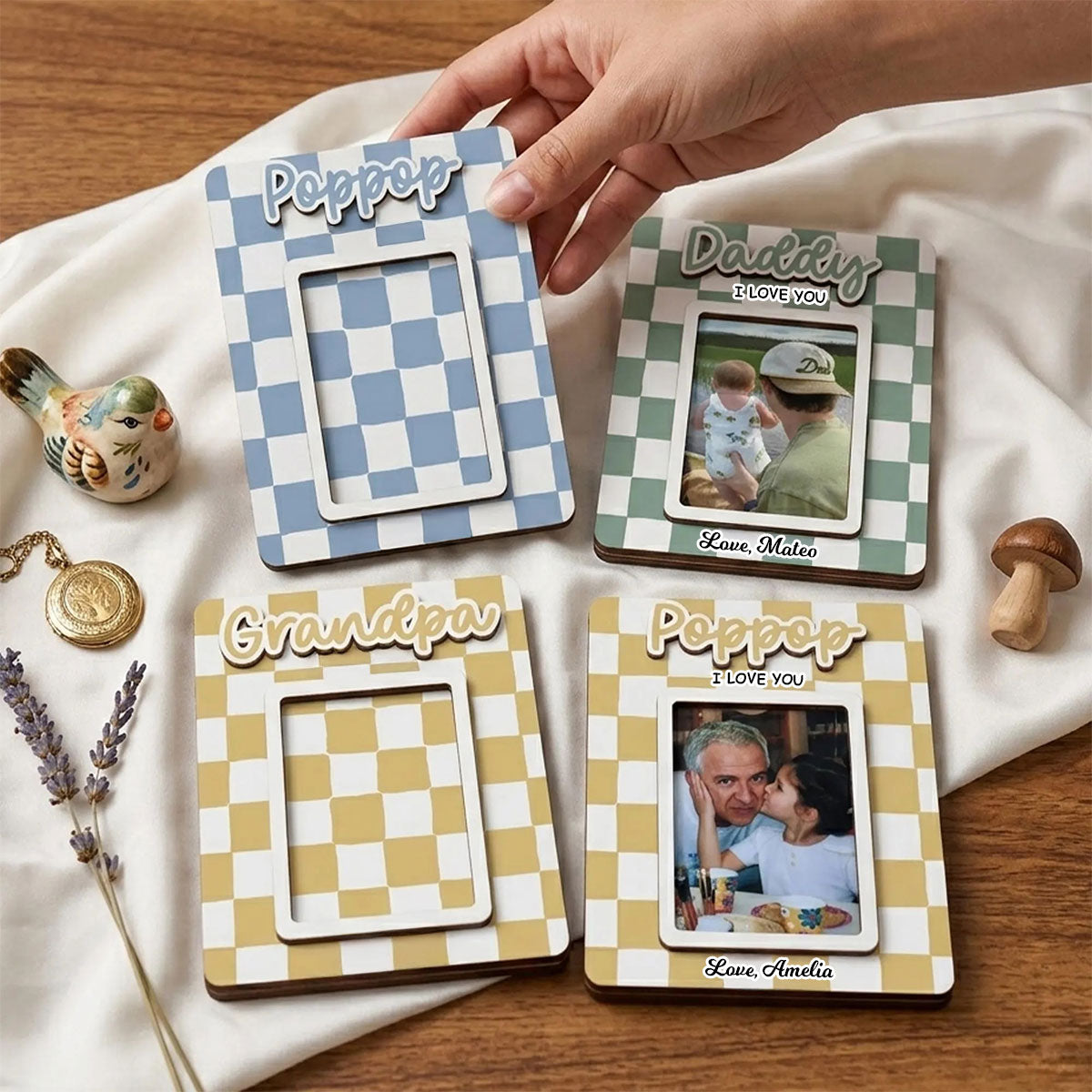 Checkered Photo Fridge Magnet - Personalized Gift for Dad Grandpa