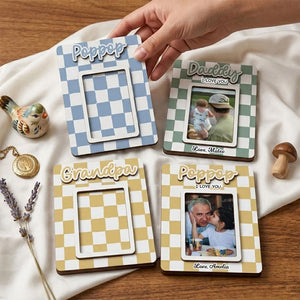 Checkered Photo Fridge Magnet - Personalized Gift for Dad Grandpa