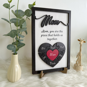 Personalized Puzzle Mom Sign Mother's Day, Love Heart Engrave, Gifts From Kids, Personalized Grandma, Wooden Sign, Puzzle Pieces