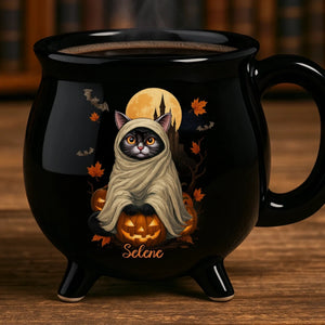 Witchy Cat Vibe - Personalized Halloween Black Ceramic Witch Mug - Halloween Gift For Family, Sisters, Friends, Siblings