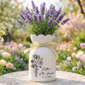 Personalized Bloom Vase For Mother Of The Bride & Groom, Mother's Day Gift For Mom, Birth Month Flower Vase, Mother of the Bride Ceramic Bloom Vase