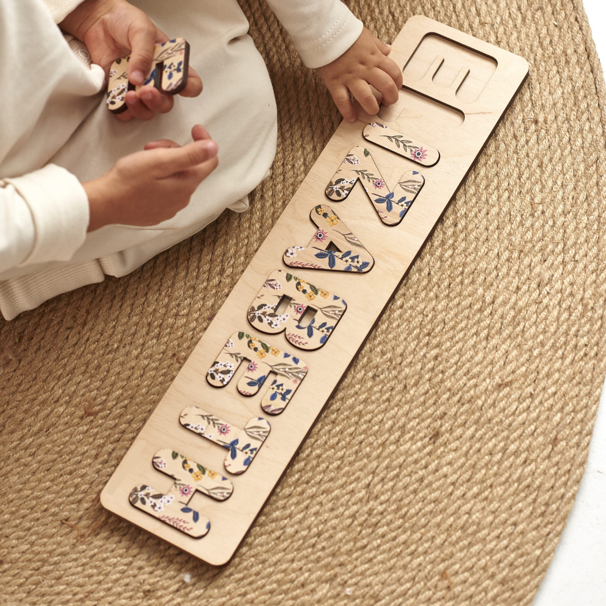 Personalized Name Puzzle, Floral Design, Baby Girl Gift, Custom Wooden Toy, Toddler Learning 1st Birthday Gift, Baby Shower Gift, Nursery Decor
