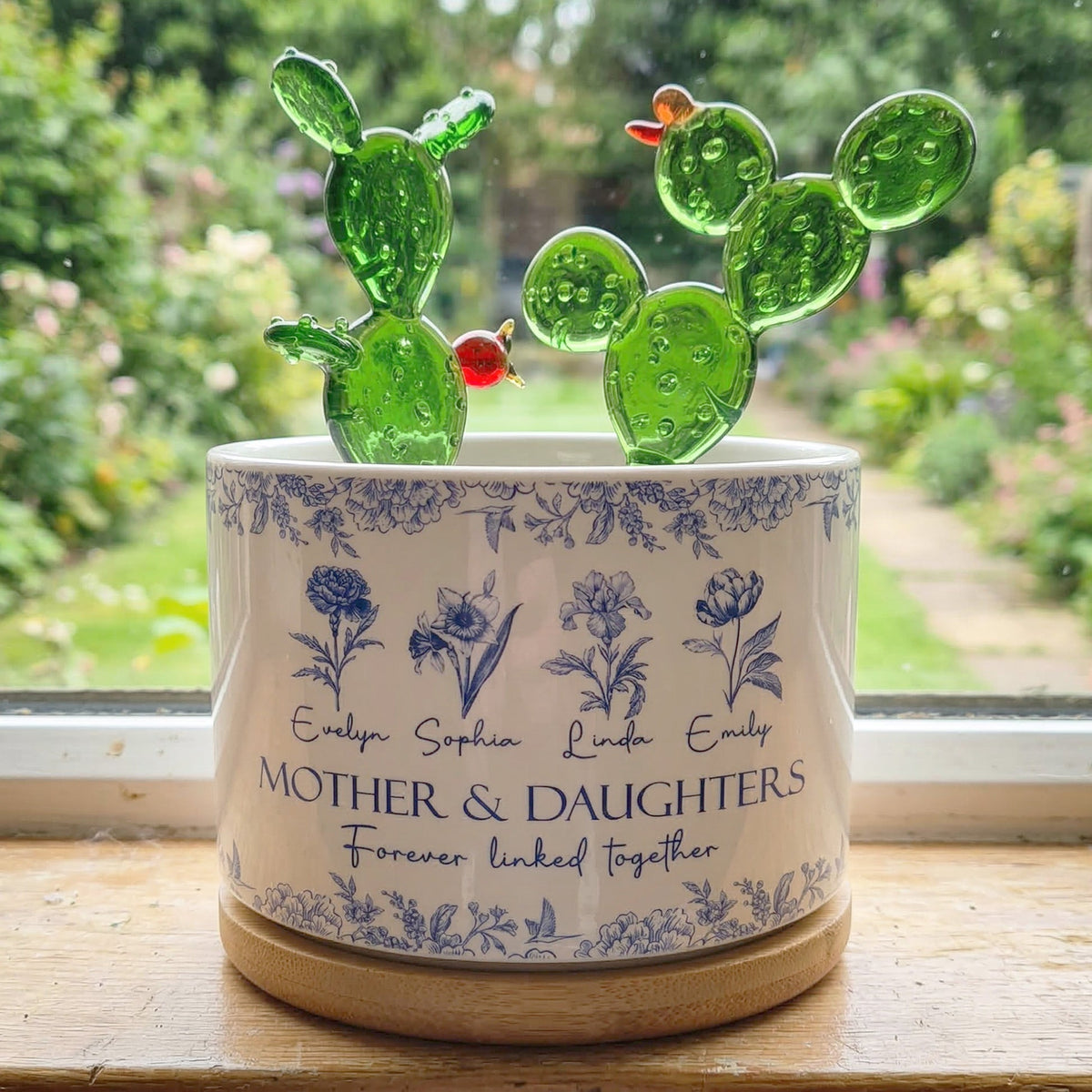 Mother & Daughters Forever Linked Together - Personalized Mini Glass Flower Plant Pot - Gift For Mom Grandma, Mother's Day Gift
