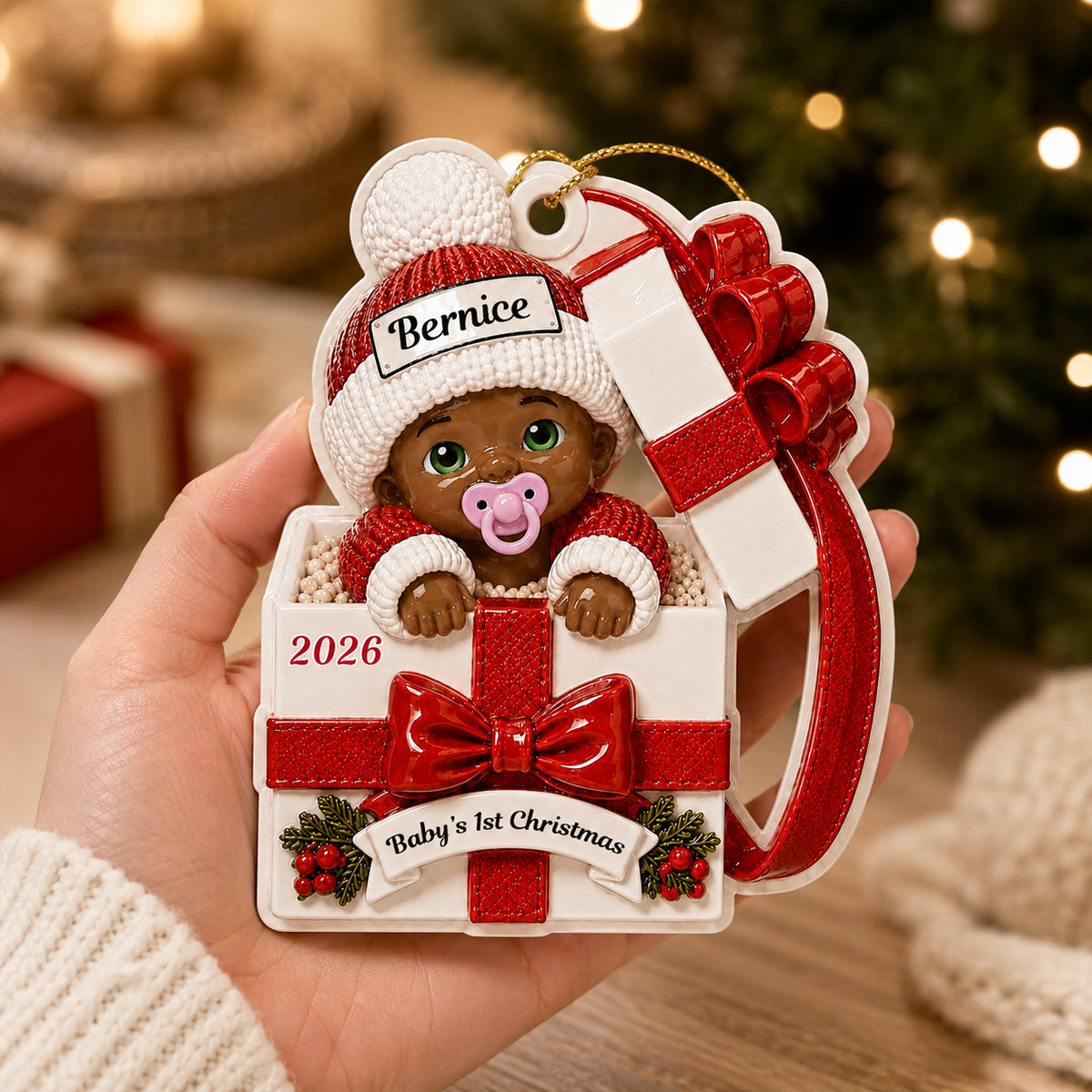 Baby Inside Gift Box Ornament - Real 3D Raised Ornament