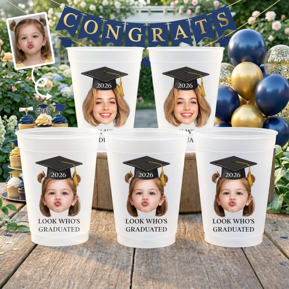 Look Who's Graduated Custom Photo Frosted Cup, Class of 2026 Graduation Gift, Graduation Drinkware, Senior Night Cup