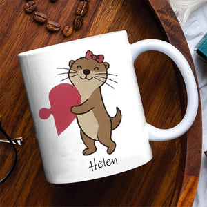 Custom Couple Gift, Valentine Couple Mug Personalized Otter Couple Mug Set, Custom Name Puzzle Heart Mugs, Cute Animal Gift for Couples