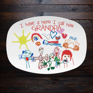 Kid's Art & Handprint Custom Platter, Father's Day Gift, Personalized BBQ Grilling Plate, Custom Serving Platter For Dad, Gift For Him