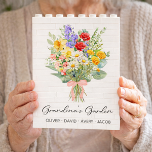Custom Birth Month Flower Building Block, Personalized Birth Month Flower Block, Grandma's Garden, Mother's Day Gifts, Gift For Grandma
