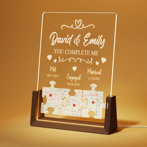 Personalize Photo, Map, Name & Anniversary Date Plaque Night Light - Customize Night Light for Couples, Valentine's Gifts