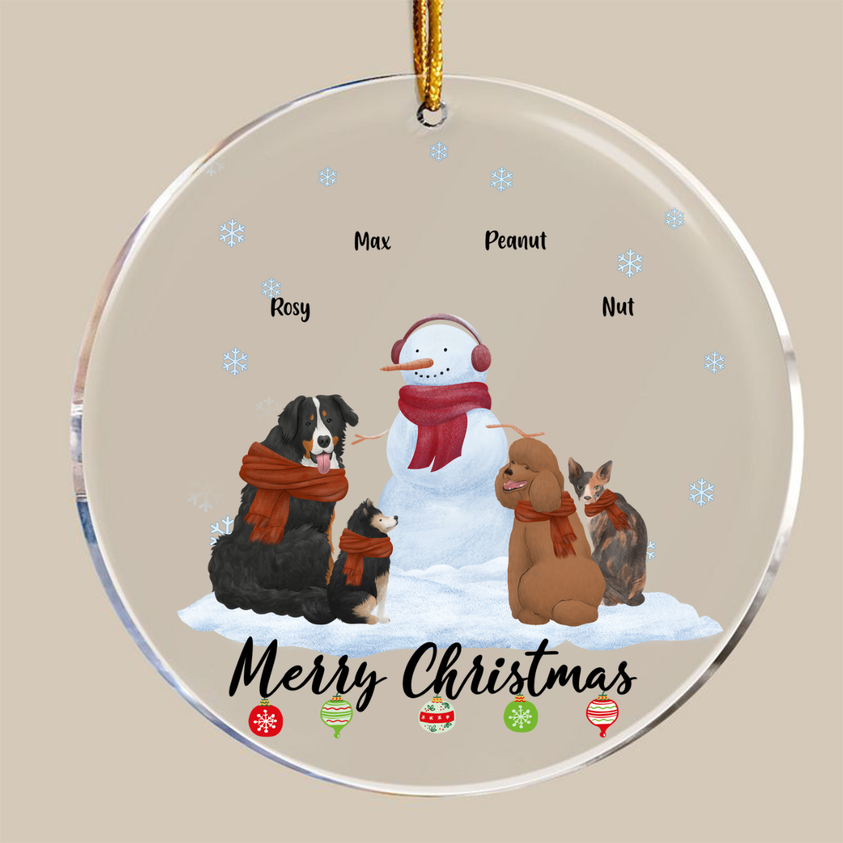 Merry Christmas With Snowman Custom Pet Breed Personalized Transparent Acrylic Ornament Christmas Decor Christmas Gift For Dog Lovers Cat Lovers