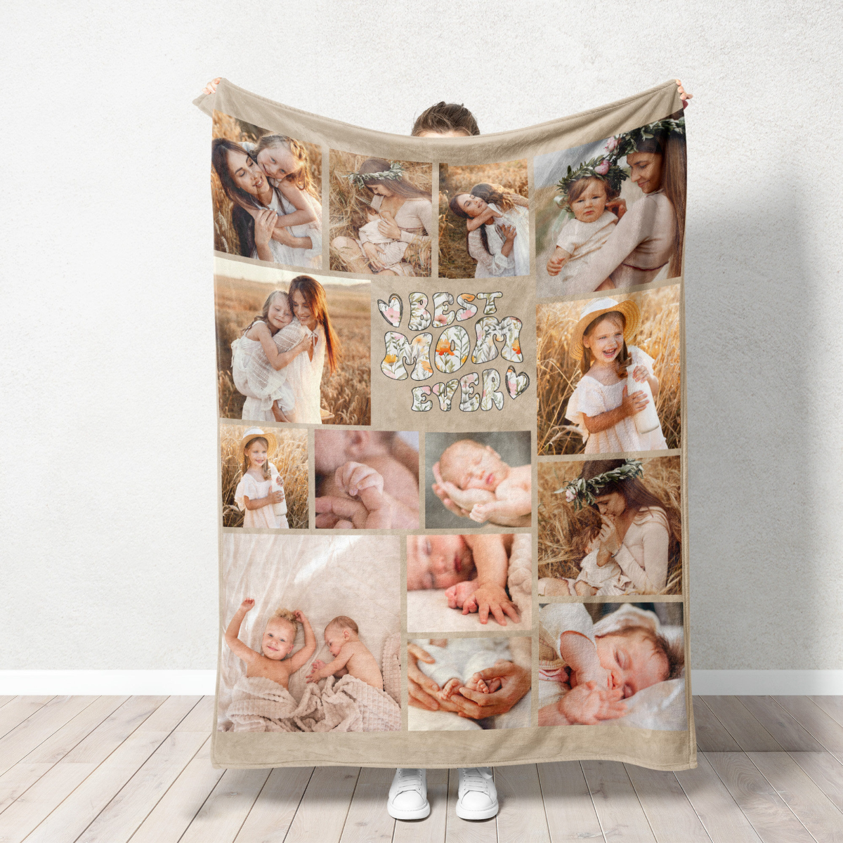 Custom Photo Blanket for Mom, Gift for Mom, Personalized Mom Photo Blanket, Mom Gift from Kids, Custom Photo Collage Floral Throw