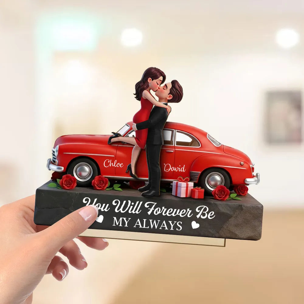 Romantic Couple Hugging Kissing Valentine's Day Scene - Personalized Wooden Plaque With Flat Base - Valentine's Day Gift, Anniversary Gift For Couple