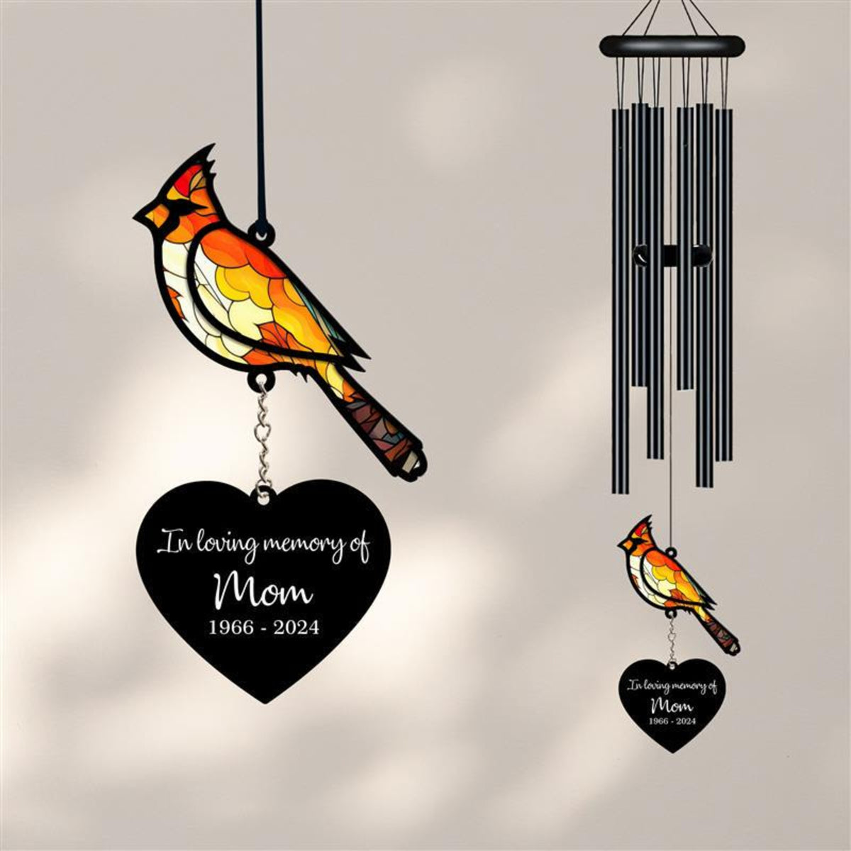 Personalized Memorial Wind Chime, Cardinal Wind Chime, Red Bird Suncatcher Wind Chime, In Loving Memory, Family Gift, Love Family
