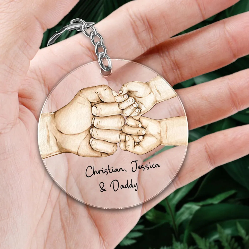 Daddy's Team Fist Bump - Personalized Acrylic Keychain - Gift For Father, Grandfather, Father's Day Gift, Birthday Gift