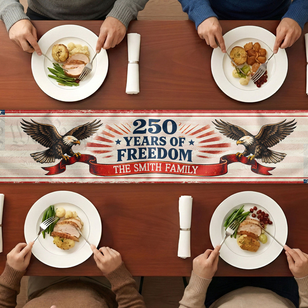 Family Names Freedom - Personalized Table Runner - 4th Of July Gift For Family, 250th Home Decoration