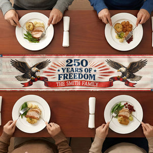 Family Names Freedom - Personalized Table Runner - 4th Of July Gift For Family, 250th Home Decoration