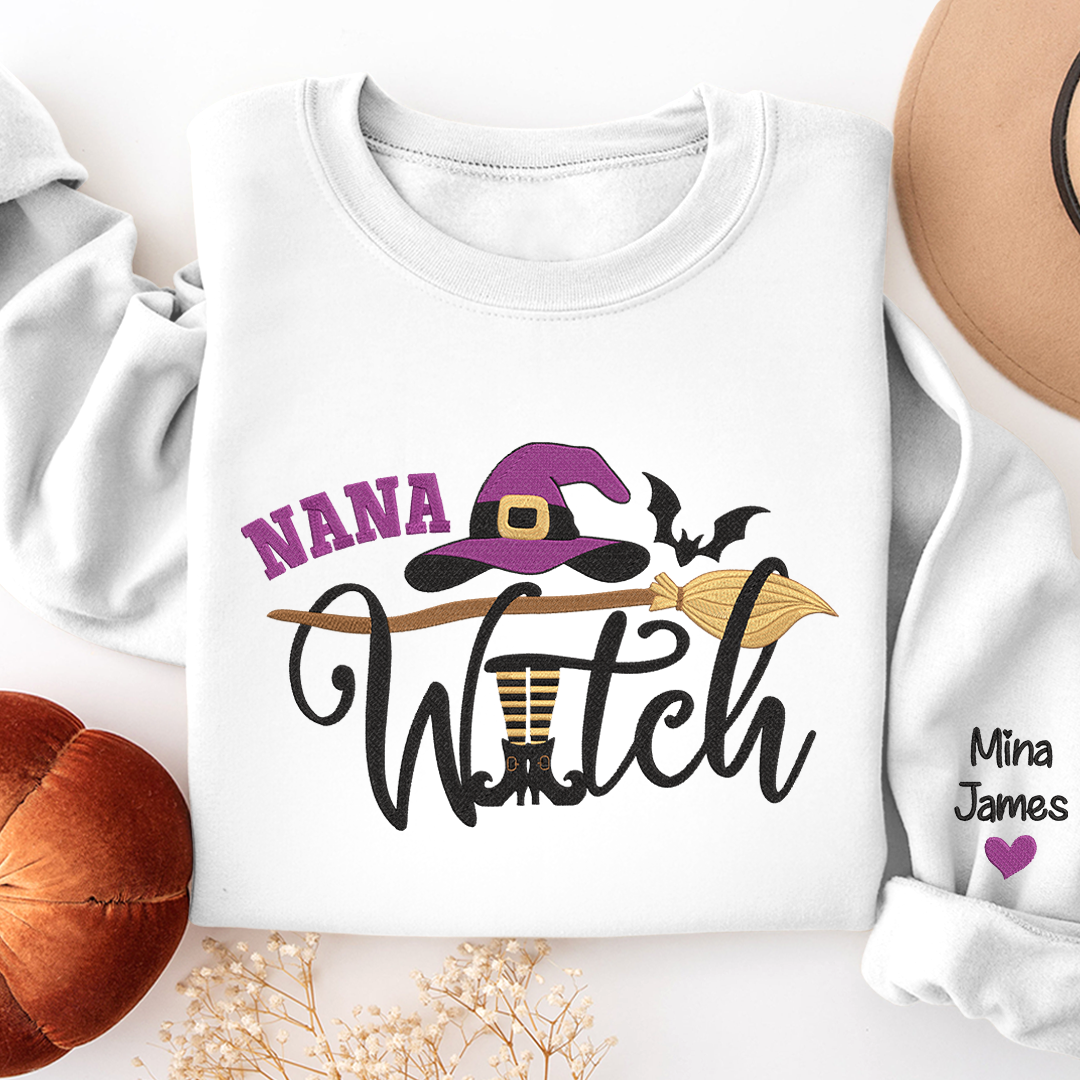 Nana Witch Sweatshirt, Custom Grandma & Kids Halloween Gifts, Gift For Grandma Embroidered Sweatshirt