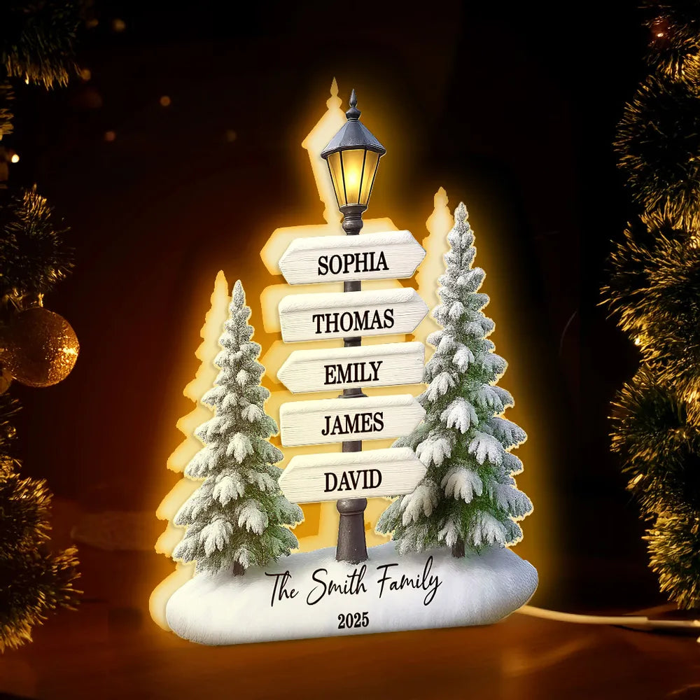 Family Lamp Posts Directional Signs Christmas Night - Personalized Light Box - Christmas Gift For Family