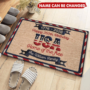 USA 250Th Birthday Faux Yarn Pattern - Personalized Doormat - Patriotic Gift For Family, 4th of July Gift