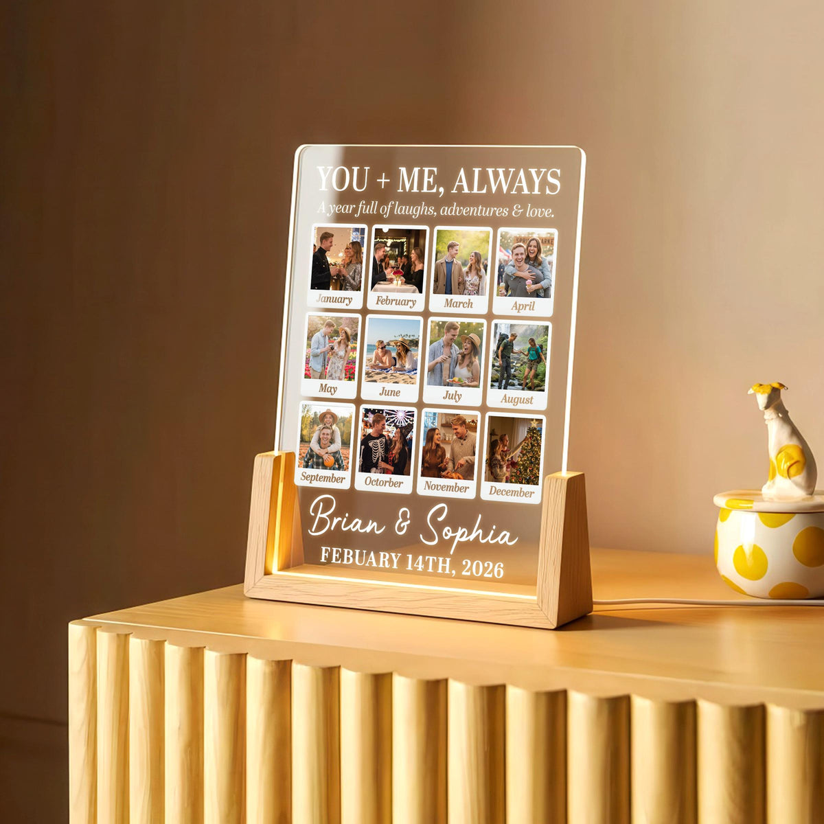 Personalized Love Story Photo LED Lamp You & Me Always Feel Right, Custom Valentine's Gift for Couples