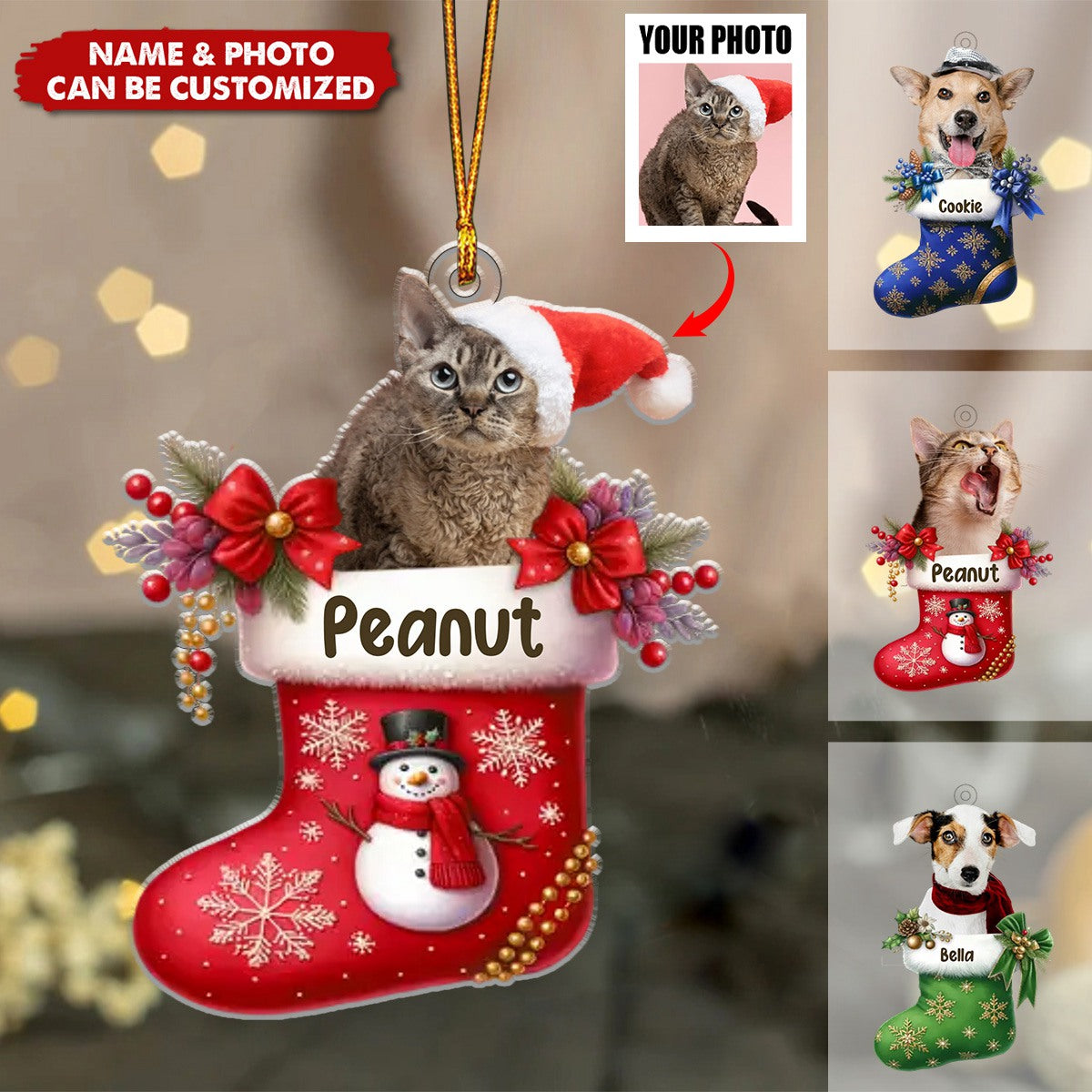 Happy Holidays With All Our Love - Personalized Acrylic Ornament - Christmas Gift For Dog & Cat Owner
