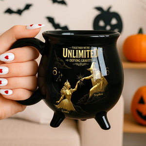 Together We're Unlimited Defying Gravity - Personalized Halloween Black Ceramic Witch Mug - Halloween Gifts For Witch