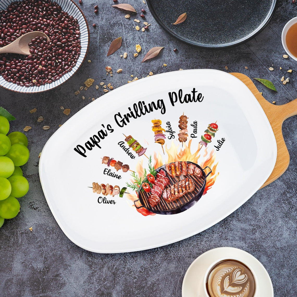 Personalized Daddy's Grilling Plate with Kids Names, Father s Day Gifts, Custom BBQ Grilling, Grill Plate Gift From Kids, Gifts for Grandpa