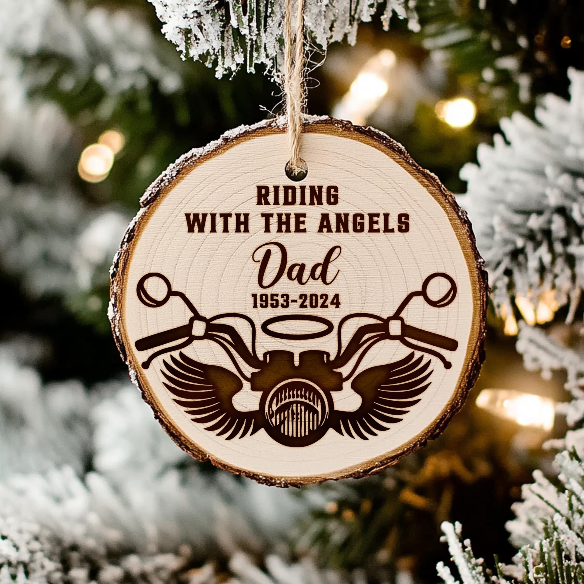 Custom Memorial Motorcycle Wings Ornament, Riding With The Angels Motorcycle, Dad Loss Gift