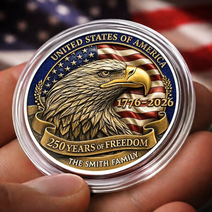Patriotic Eagle Family Keepsake Metal Coin Personalized 4th of July Commemorative Challenge Coin, 250 Years of Freedom American Family Gift