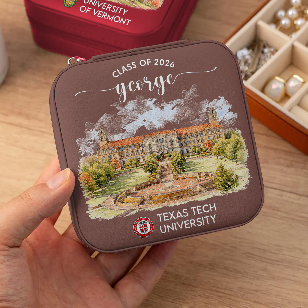 Personalized University Photo And Logo - Personalized Jewelry Box