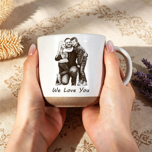Pencil Sketch Engraved Design - Pottery Coffee Mug for Dad/Husband/Mom, Father's Day Gift