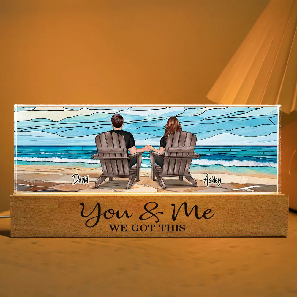 Couple Beach Landscape - Personalized 3D LED Light Wooden Base - Gift For Couple, Anniversary Gift
