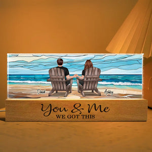 Couple Beach Landscape - Personalized 3D LED Light Wooden Base - Gift For Couple, Anniversary Gift