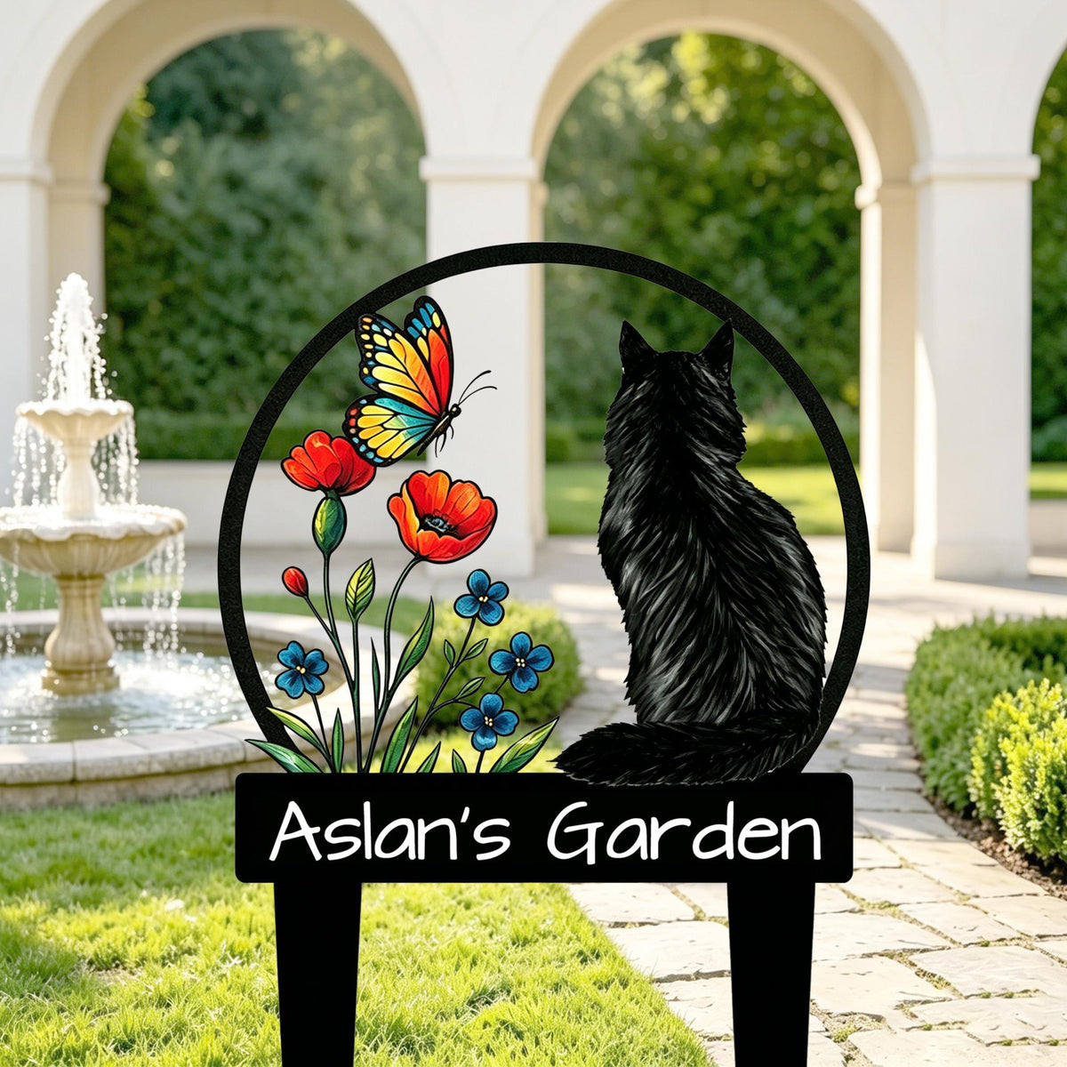 Personalized Cat Garden Sign, Custom Cat Memorial Sign, Metal Garden Decor, Flower Yard Art, Outdoor Decor, Cat Lover Gift, Garden Name Sign