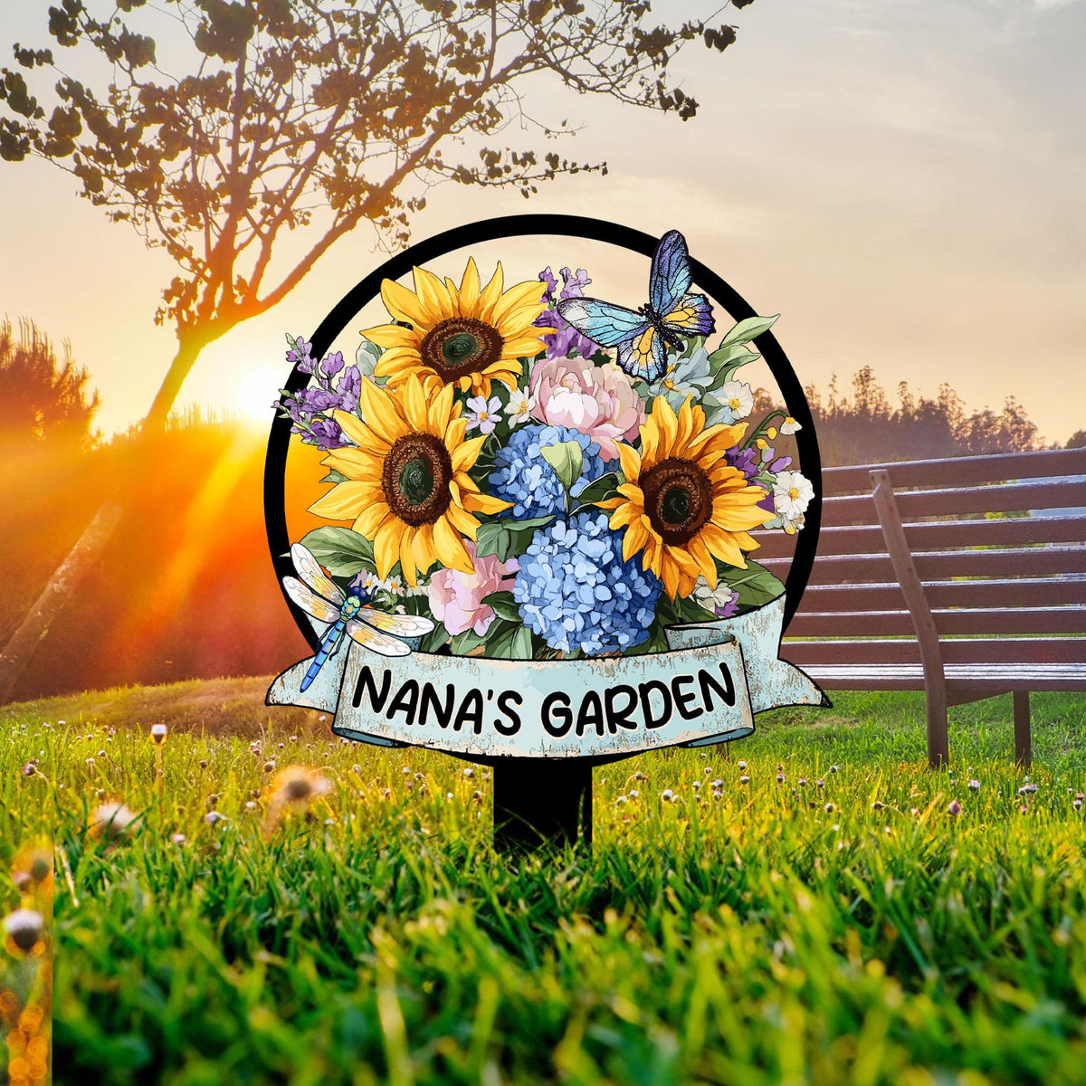 Nana's Garden Sunflower & Butterfly - Personalized Cut Metal Sign - Gift For Grandma, Gardening Gift