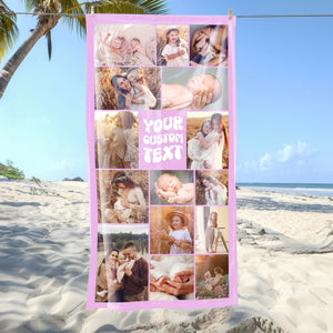 Custom Photo Collage Beach Towel Personalized Family Picture Towel Custom Kid Photo Gift for Vacation, Birthday, or Reunion